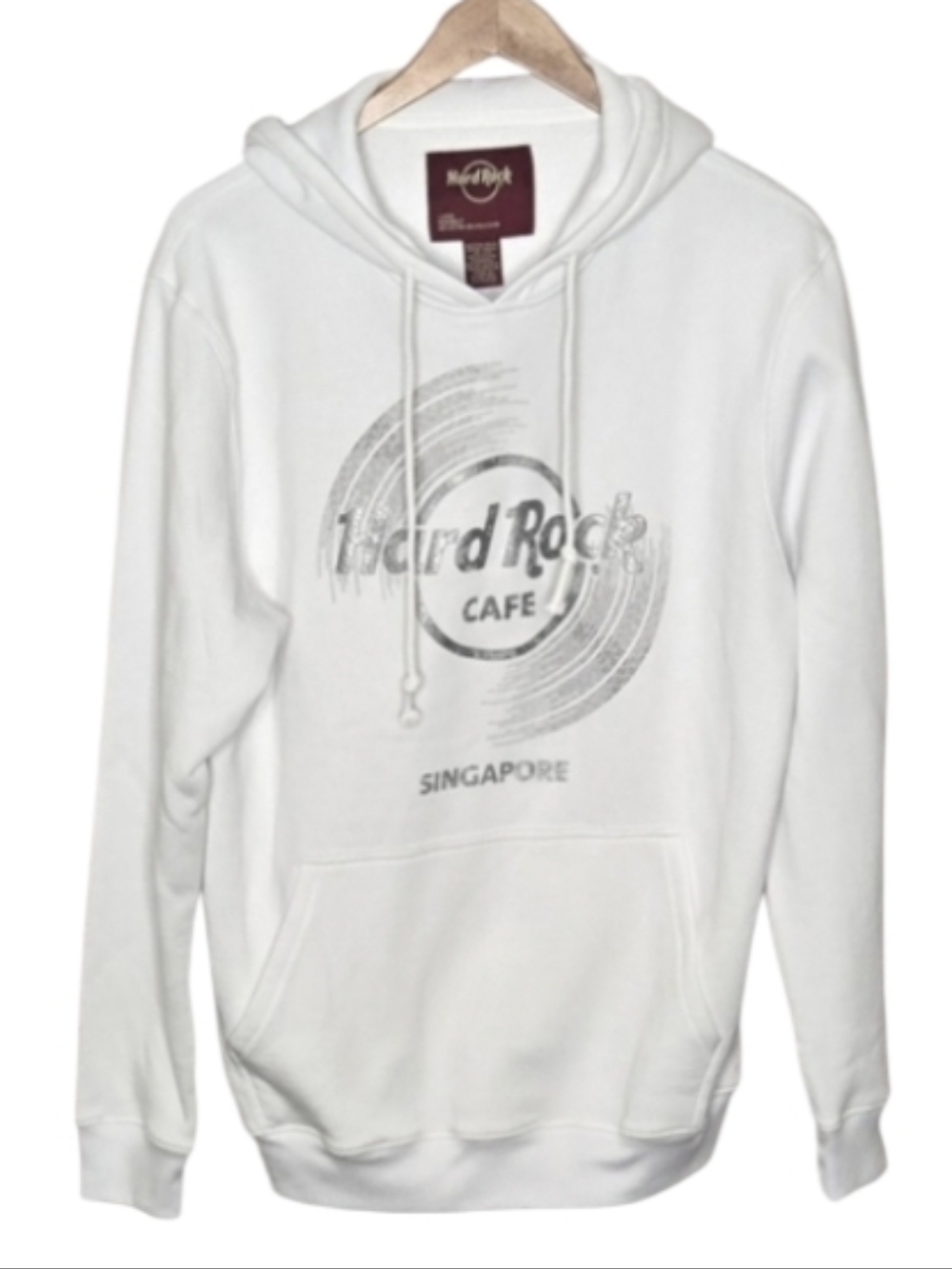Hard Rock Cafe Singapore Vinyl Hooded Pullover Sweatshirt Unisex Large